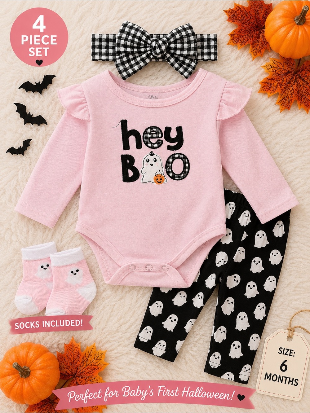Essentials Pink Baby Bodysuit Set with Graphic Applique